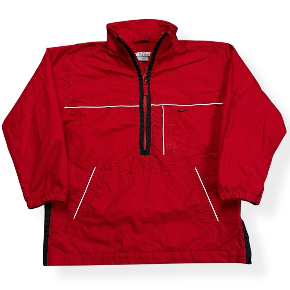 Vintage Nike Half Zip‎ Windbreaker Youth M Red Anorak Lightweight Pockets Y2K